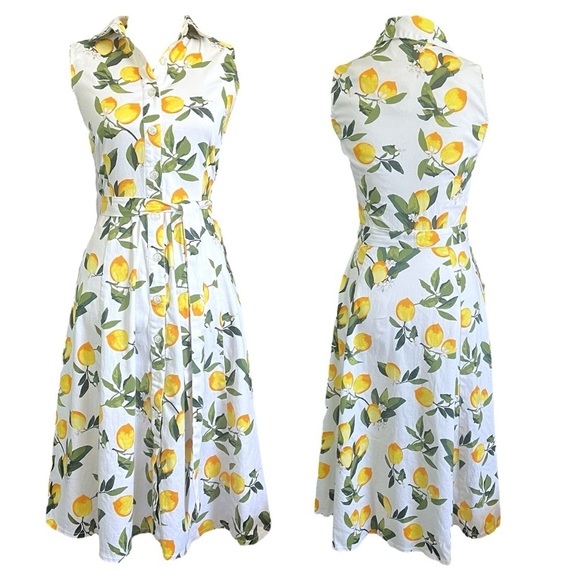 Chetta B 1950s Inspired Lemon Print Button Down Dress sz 6 - Picture 12 of 13